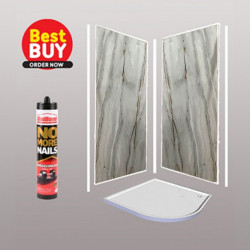 Gold Grey Marble Wet Wall Shower wall kit 10MM Thick 1M Wide  save 10% OFF.