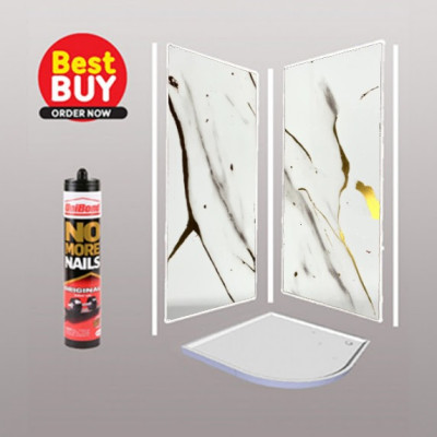 White Gold Marble Wet Wall Shower wall kit 10MM Thick 1M Wide  save 10% OFF.