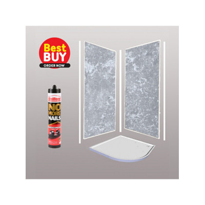Concrete Grey Shower Wall Panels Kit 1000MM x 2.4m X 10mm 2 Sided Cubicle Fitting