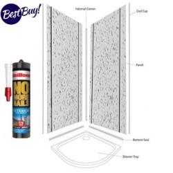 White Sparkle Silver 2 Strip 200mm x 2700mm x 6mm PVC Wet Wall Panels KIT
