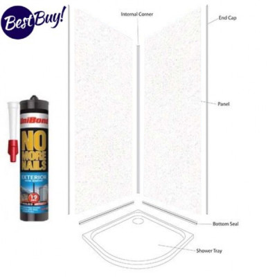 White Pearl Wet Wall Shower wall kit 10MM Thick 1M Wide  ..............................