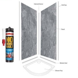 Grey Metalic Shower Wall Panels Kit 1000MM x 2.4m X 10mm 2 Sided Cubicle Fitting