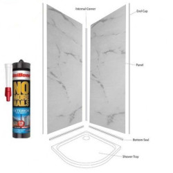 Light Grey Marble Wetwall Panel Kit to cover 2 x 1000 walls 5mm  thick 250MM wide