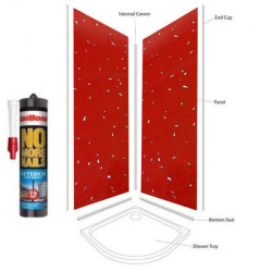 Red Sparkle Shower Wall Panels Kit 1000MM x 2.4m X 10mm 2 Sided Cubicle.............................