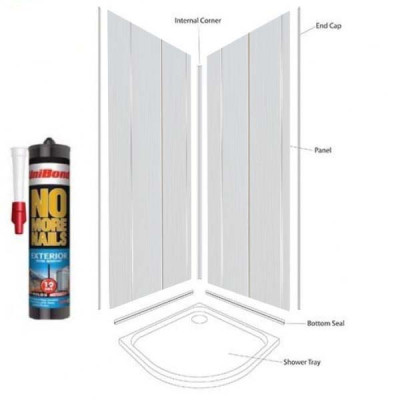 White Gloss Silver 2 Strip wetwall 250mm x 2700mm x 5mm Kit to cover 2 x 1000 walls 